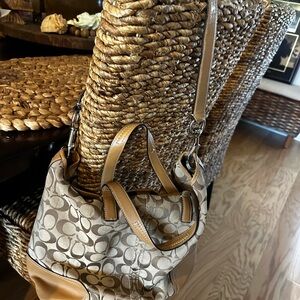 Coach Brown and Tan Signature Tote Bag